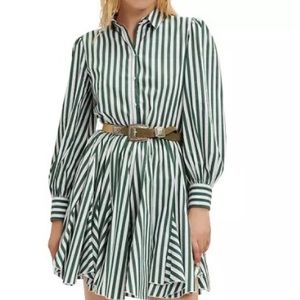 Maje Rebelle Striped Belted Shirt Dress